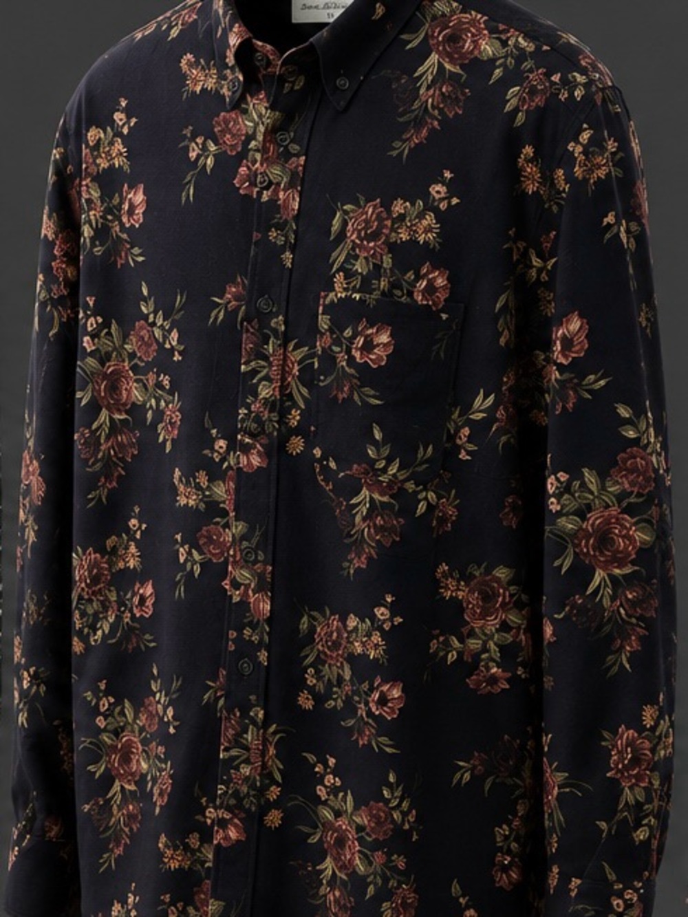 Old Navy Black Button-Down Shirt with Burgundy Floral Print